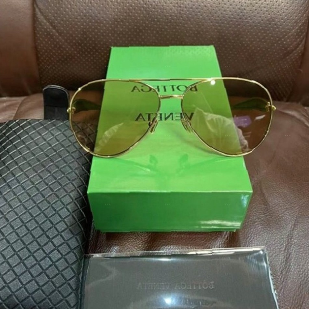 Bottega Veneta Gold Aviator Sunglasses with Brown Lenses